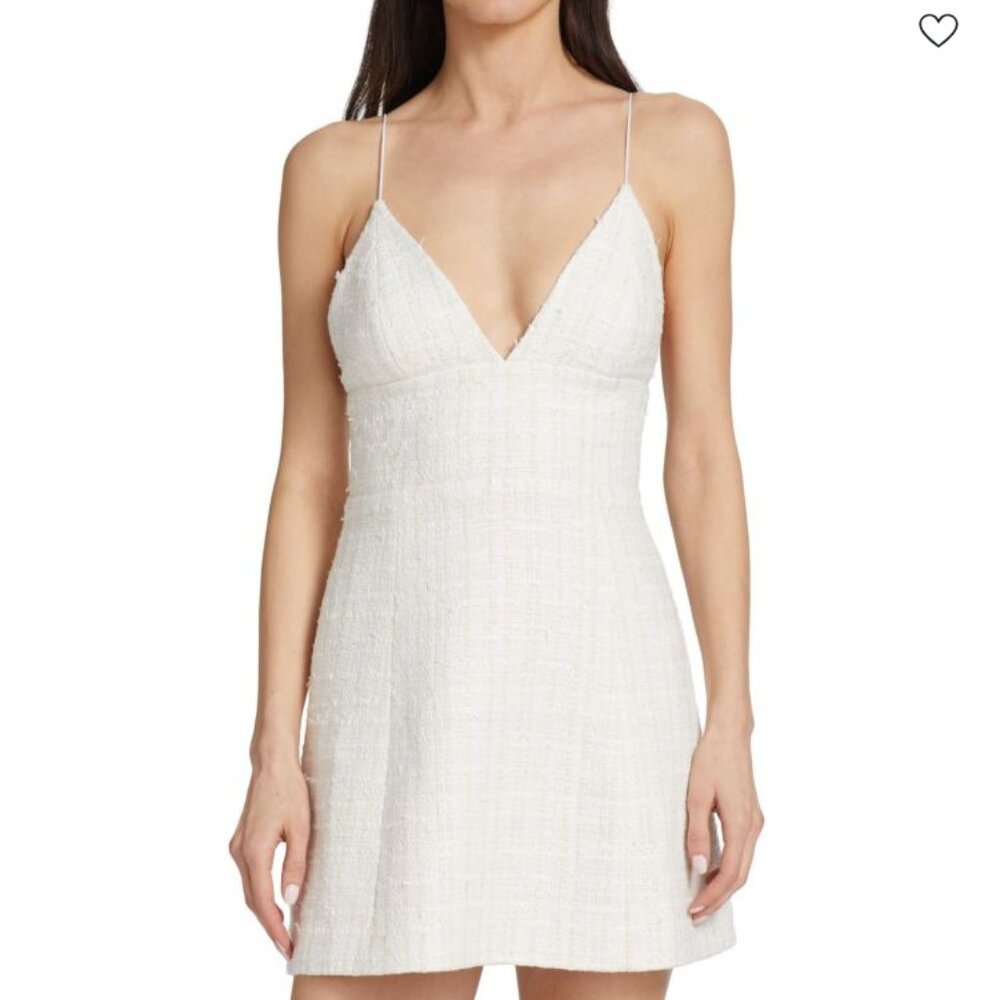 Alice + Olivia Carli Tweed Mini Empire Dress in White NWT